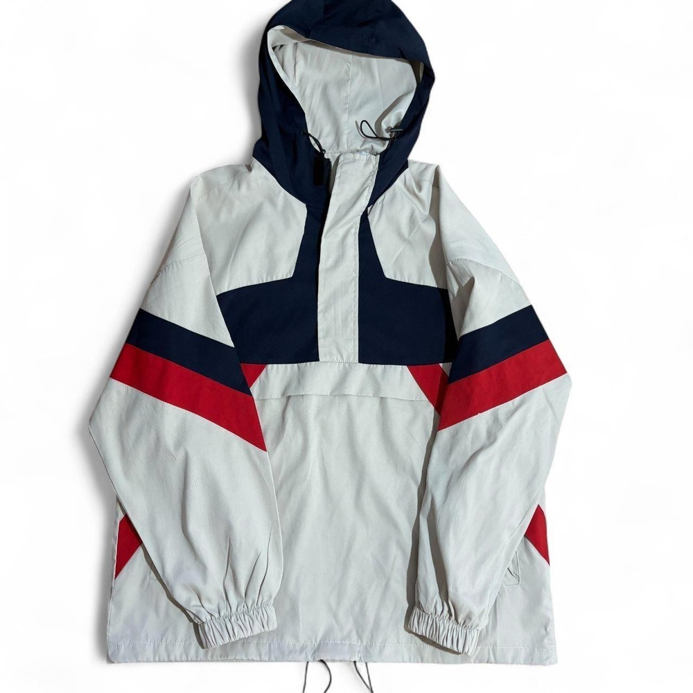 Colorblock Hooded Anorak Windbreaker Jacket Half Zip Pullover Mens Large